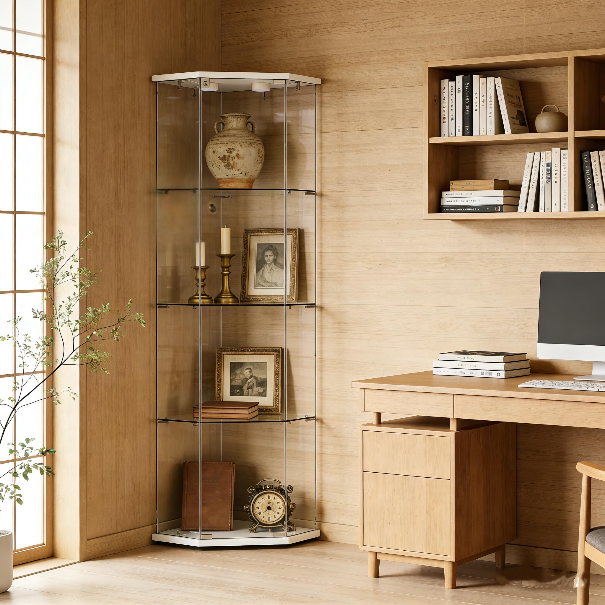 Corner Display Cabinet,Curio Cabinet with Tempered Glass Doors, Wine Bar Cabinet with Lights and Locks,4 Tier Glass Display Case for Living Room,Dining Room,Corridor,Office (Black)