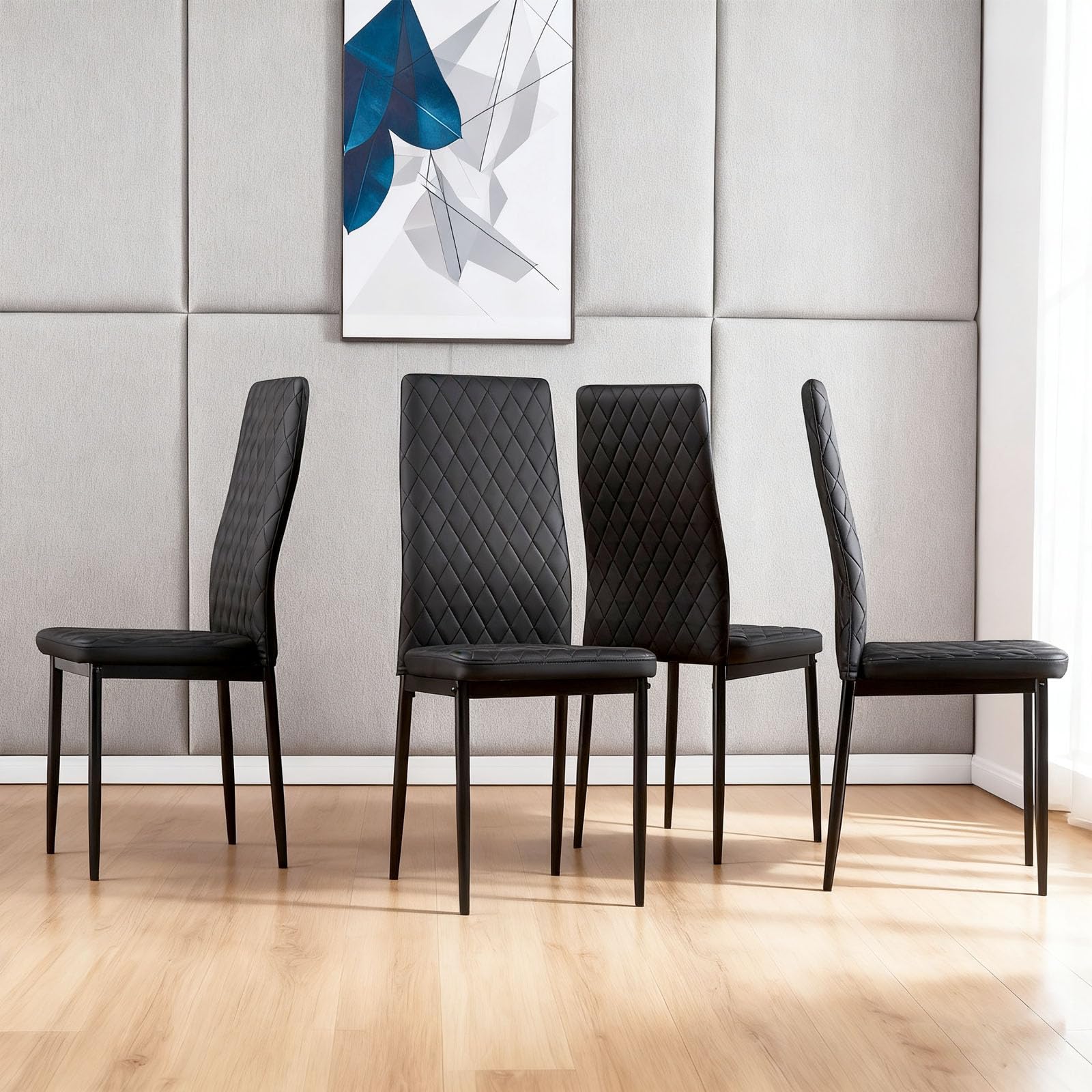 Dining Chairs Set of 4, Dining Chairs with Cushions, PU Leather Upholstered Kitchen Dining Room Chairs with Metal Legs for Dining Living Room (White, 4 PCS)