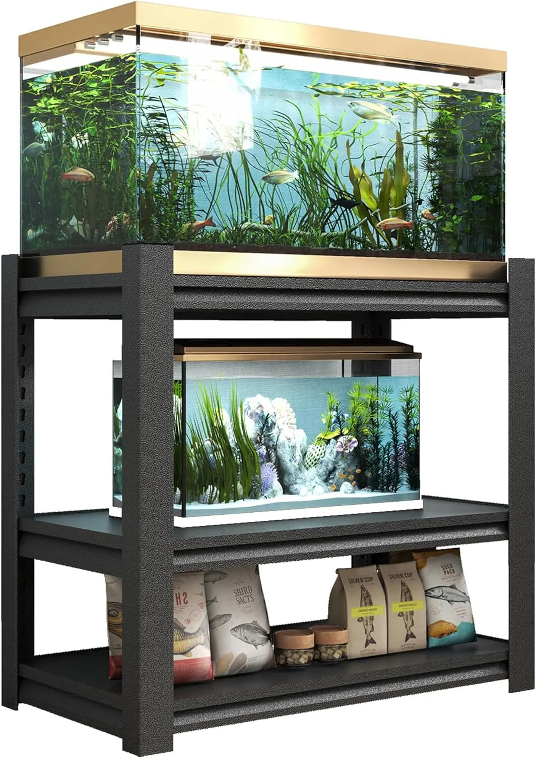 QIHAI 20-30 Gallon Fish Tank Stand - Metal Aquarium Stand, 34 "W x 18 "D x 31" H Adjustable Heavy Duty Reptile Tank Stand, Adjustable 3-Tier Fish Tank Rack Shelf for Home Office, Tank Not Included QIHAI