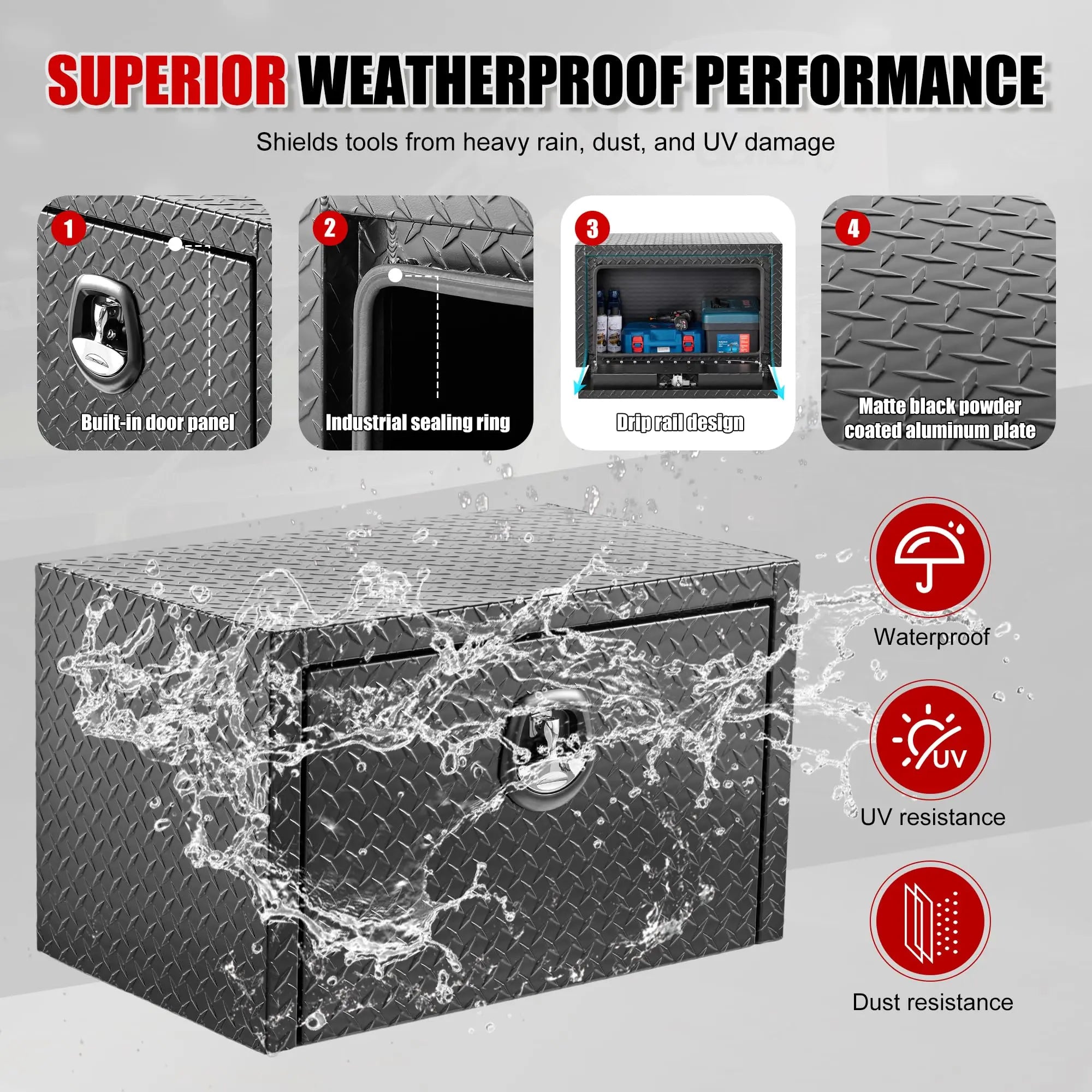 QIHAI Truck Bed Toolboxes,36 inch Aluminum Underbody Truck Tool Box Heavy Duty Underbed Toolbox Tool Storage Organizer Chest Waterproof Diamond Thread Plate Ideal for Pickup Truck ATV RV Trailer QIHAI