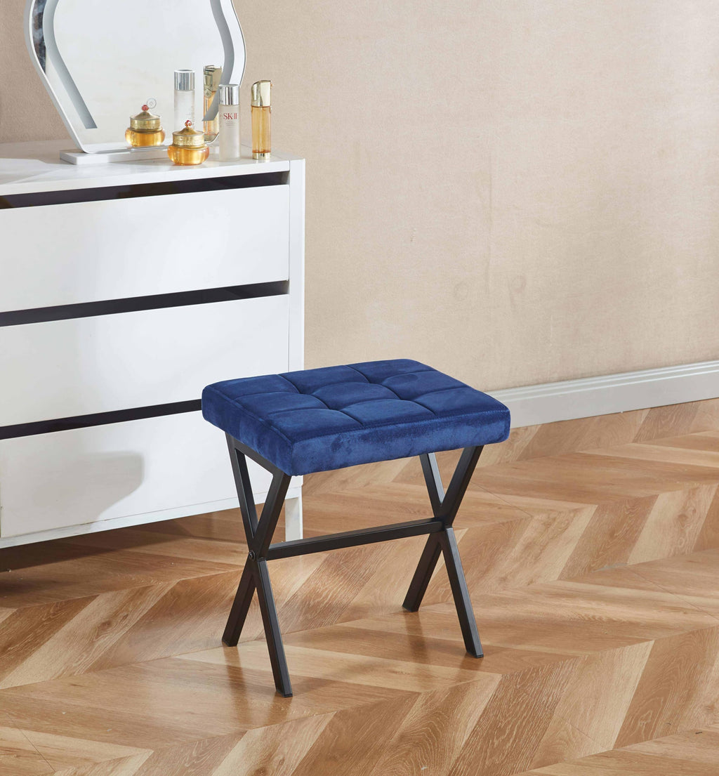 Vanity Stool - Square Faux Leather Makeup Seat with Metal X Legs, Small Ottoman Chair for Makeup Room, Living Room - Modern Padded Foot Rest (Dark Brown)