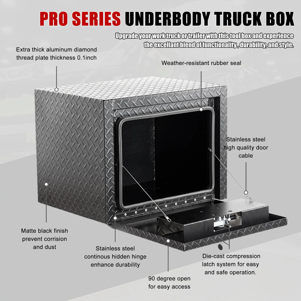 QIHAI Truck Bed Toolboxes,36 inch Aluminum Underbody Truck Tool Box Heavy Duty Underbed Toolbox Tool Storage Organizer Chest Waterproof Diamond Thread Plate Ideal for Pickup Truck ATV RV Trailer QIHAI