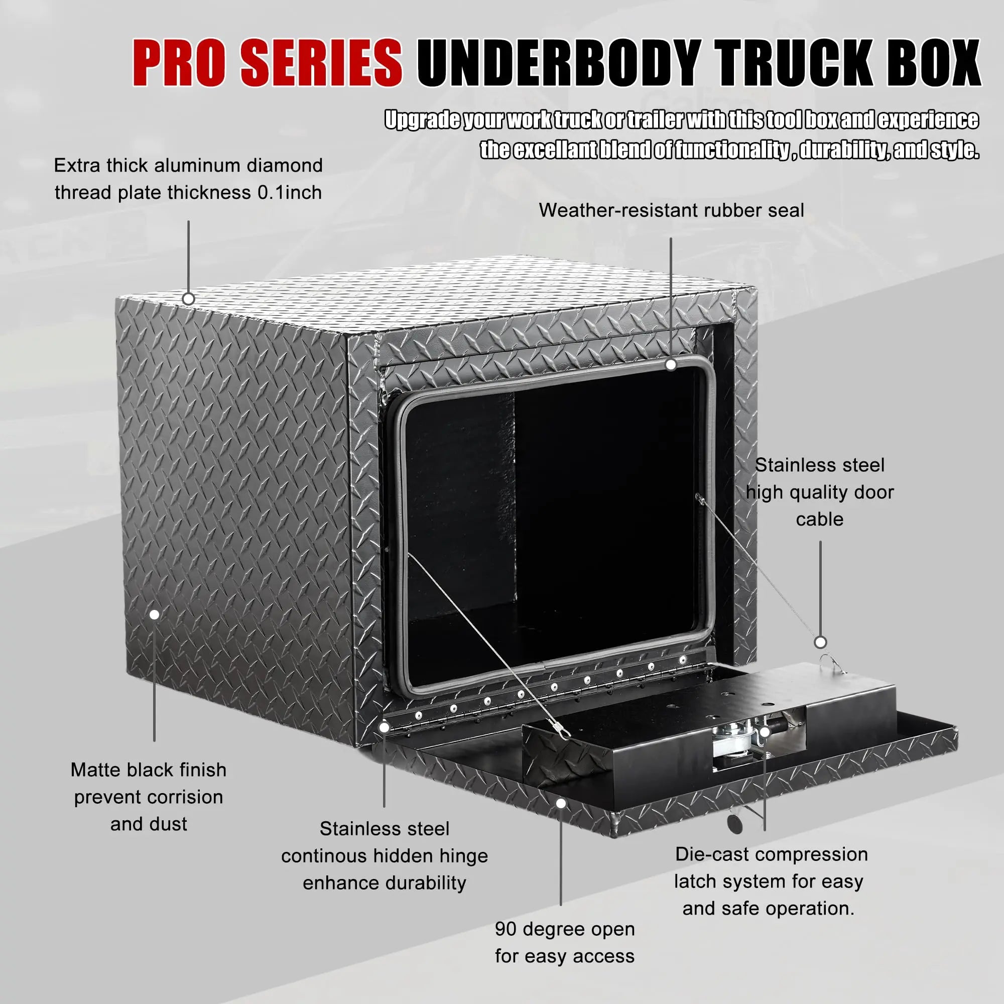 QIHAI Truck Bed Toolboxes,36 inch Aluminum Underbody Truck Tool Box Heavy Duty Underbed Toolbox Tool Storage Organizer Chest Waterproof Diamond Thread Plate Ideal for Pickup Truck ATV RV Trailer QIHAI