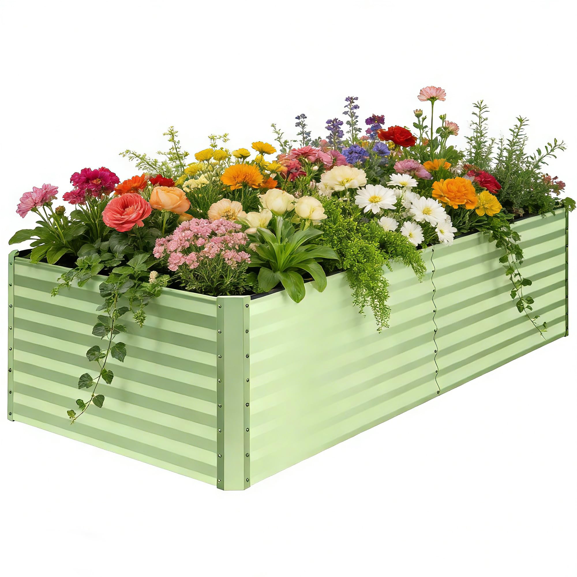 8×4×2 FT Galvanized Planter Box, Raised Garden Bed, Outdoor Above Ground Planter Extra Large Garden Box Kits for Vegetables, Flowers, Herbs (White)