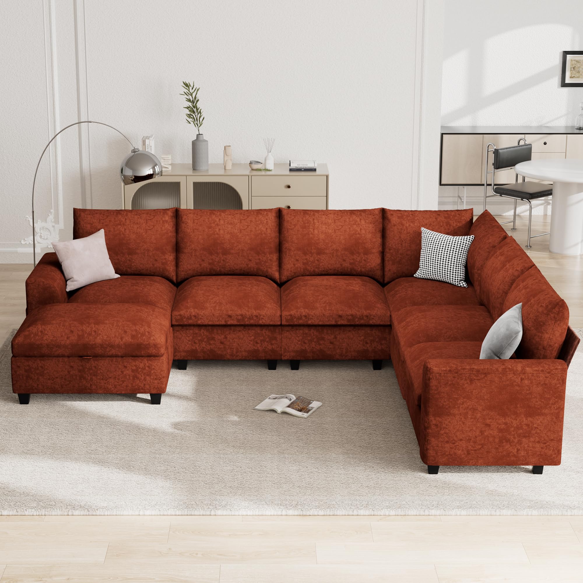 120.1" L Shaped Modular Sectional Sofa, 7 Seater Sectional Sofa with Storage Ottoman, L Shaped Cloud Couch Corner Sofa Oversized Modular Sectional Couch for Living Room (Black)