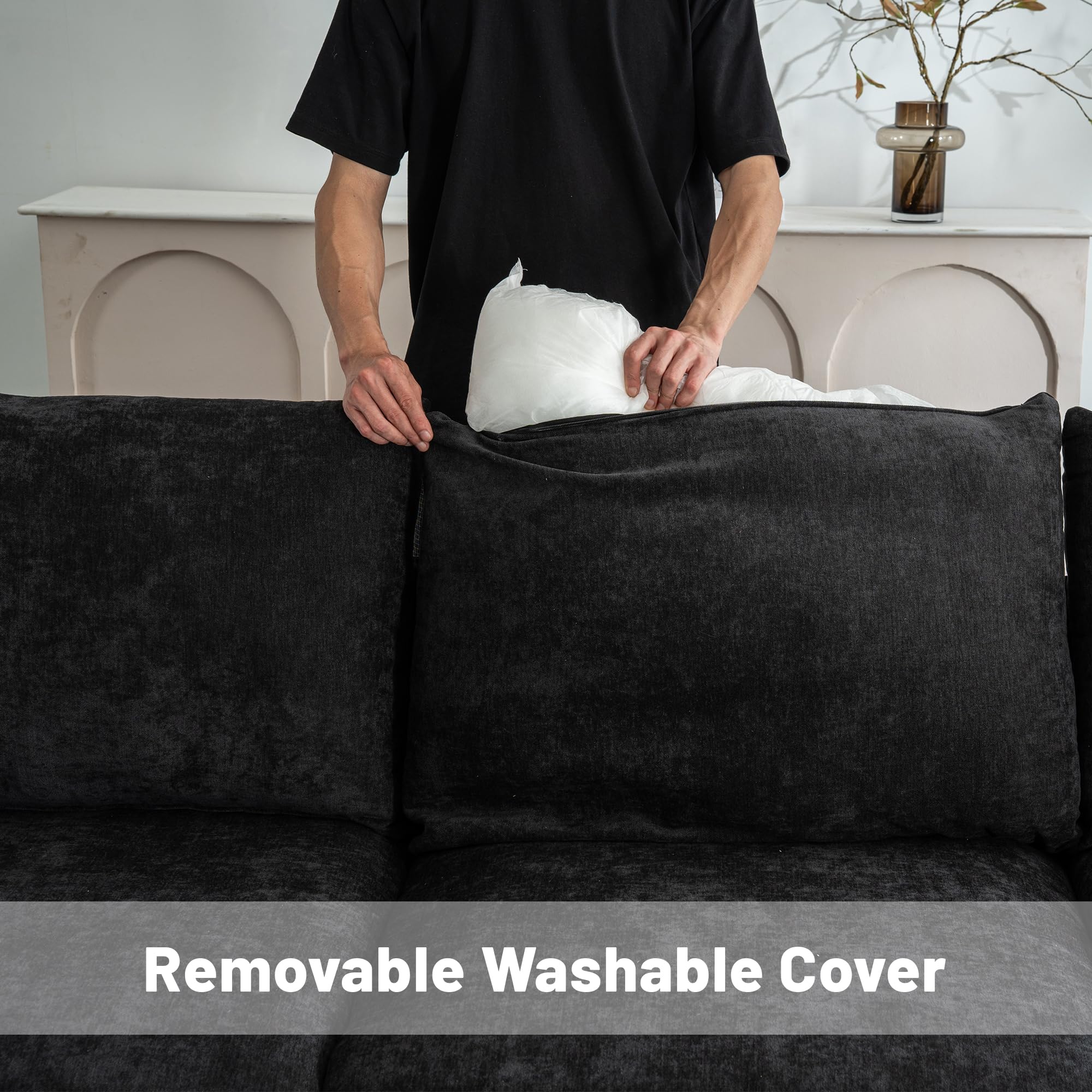 120.1" L Shaped Modular Sectional Sofa, 7 Seater Sectional Sofa with Storage Ottoman, L Shaped Cloud Couch Corner Sofa Oversized Modular Sectional Couch for Living Room (Black)