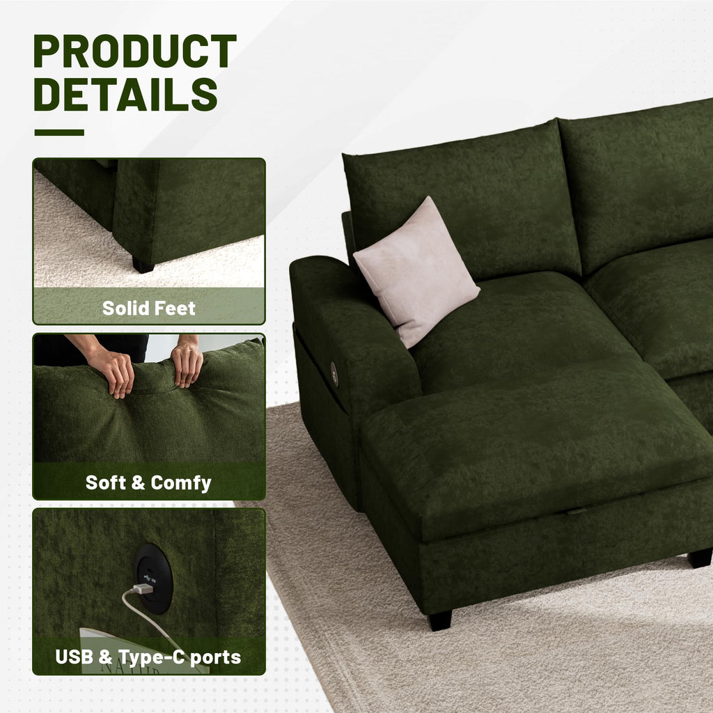 120.1" L Shaped Modular Sectional Sofa, 7 Seater Sectional Sofa with Storage Ottoman, L Shaped Cloud Couch Corner Sofa Oversized Modular Sectional Couch for Living Room (Black)