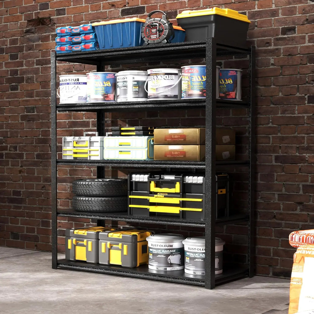 QIHAI 5 Tier Metal Shelves for Storage Garage Shelving 2000LBS Heavy Duty Storage Shelves Adjustable Garage Shelf Industrial Shelving Unit Storage Utility Rack,35.4" W*15.7" D*72" H,Black QIHAI