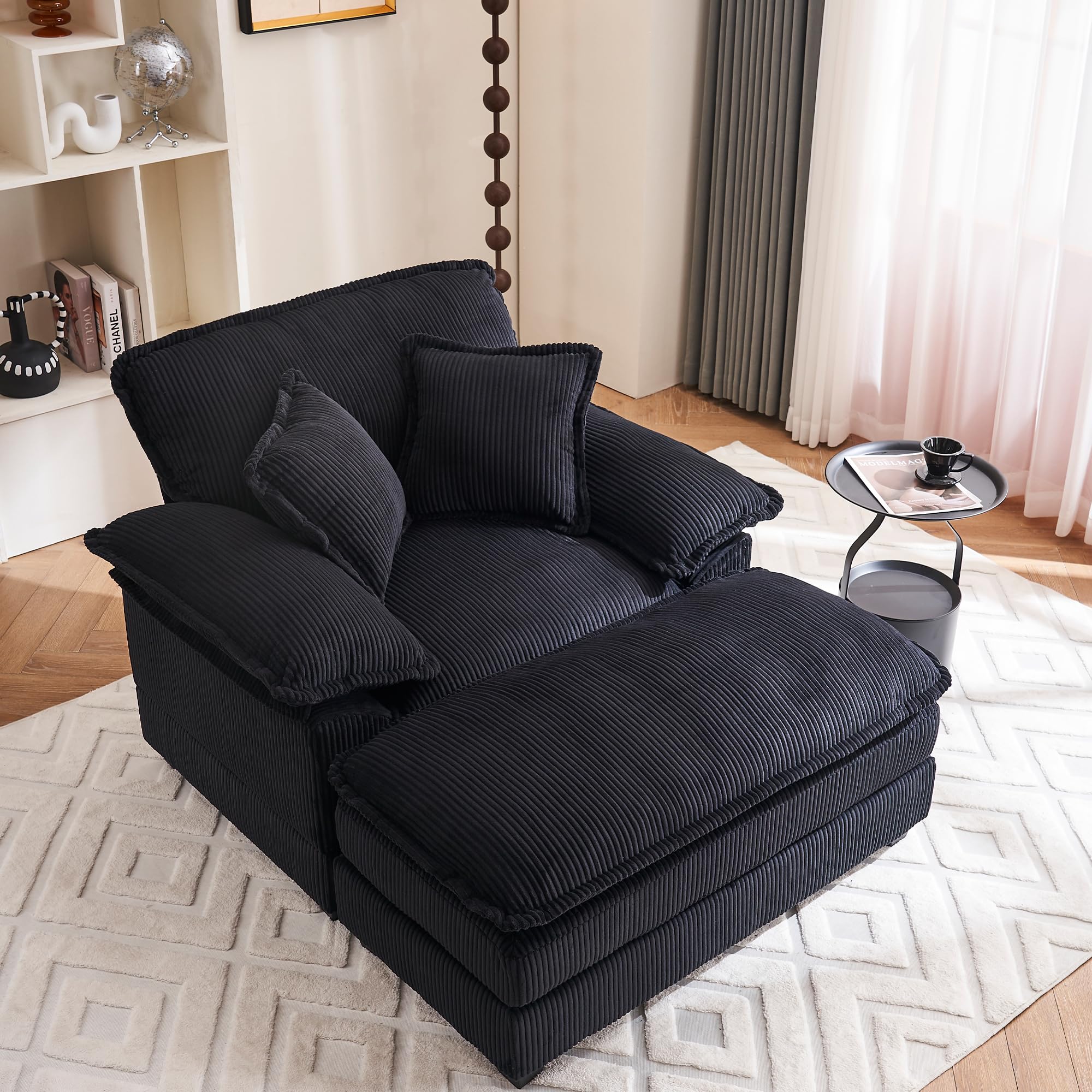 46.9" Extra-Large Reclining Sofa,Cloud Sofa Set, Equipped with 2 Soft Cushions. Single-Person Comfortable Sofa. Suitable for Living Rooms, Apartments and Offices (Black)