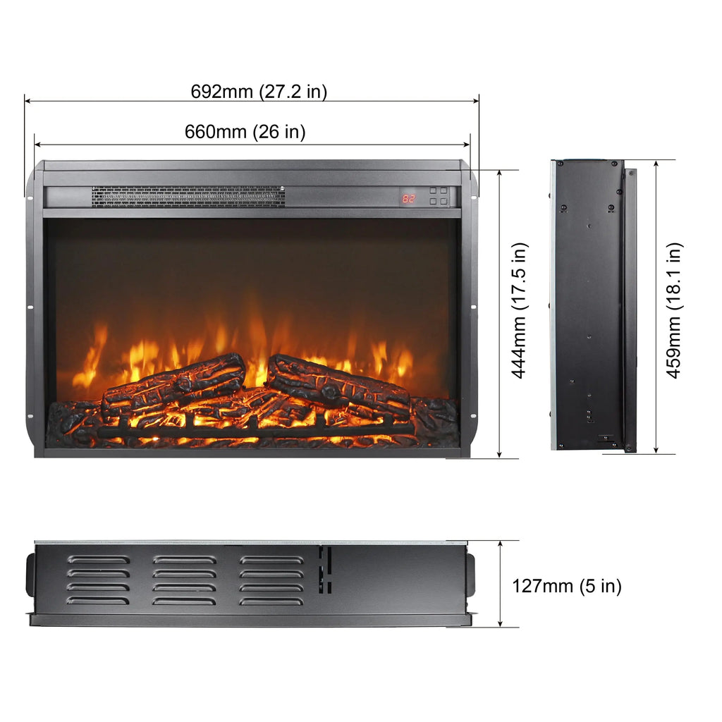 18 inch Electric Fireplace Insert, Ultra Thin Heater with Log Set & Realistic Flame, Overheating Protection (18 INCH) QIHAI