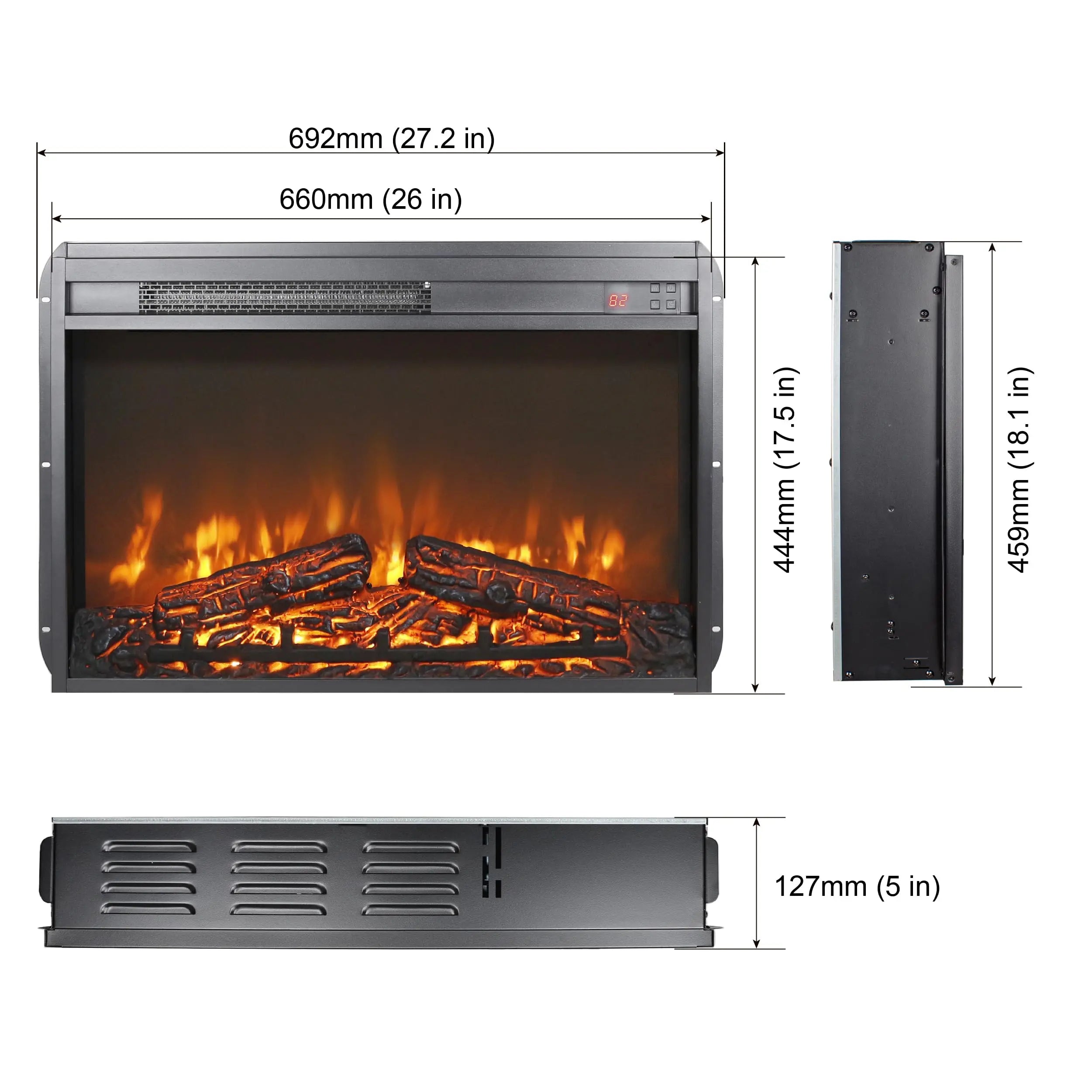 18 inch Electric Fireplace Insert, Ultra Thin Heater with Log Set & Realistic Flame, Overheating Protection (18 INCH) QIHAI