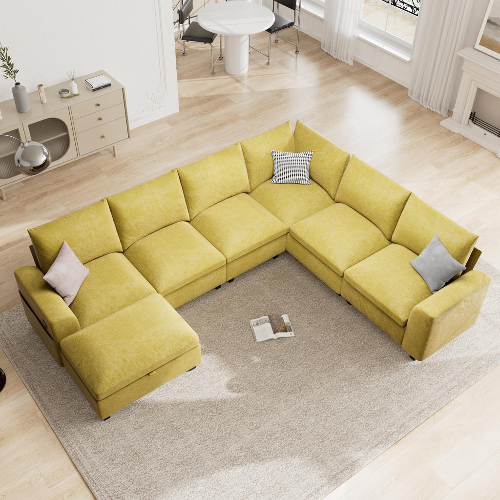 120.1" L Shaped Modular Sectional Sofa, 7 Seater Sectional Sofa with Storage Ottoman, L Shaped Cloud Couch Corner Sofa Oversized Modular Sectional Couch for Living Room (Black)