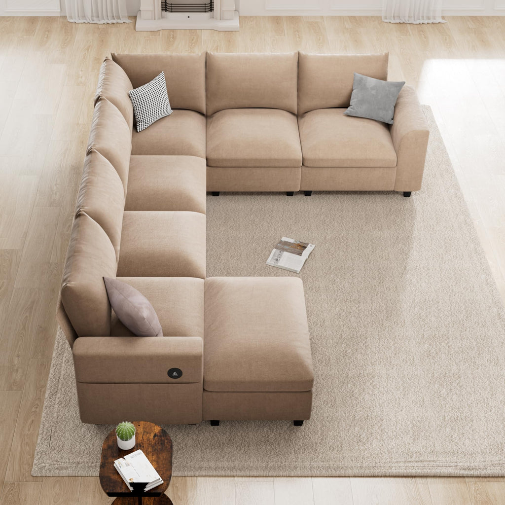 120.1" L Shaped Modular Sectional Sofa, 7 Seater Sectional Sofa with Storage Ottoman, L Shaped Cloud Couch Corner Sofa Oversized Modular Sectional Couch for Living Room (Black)