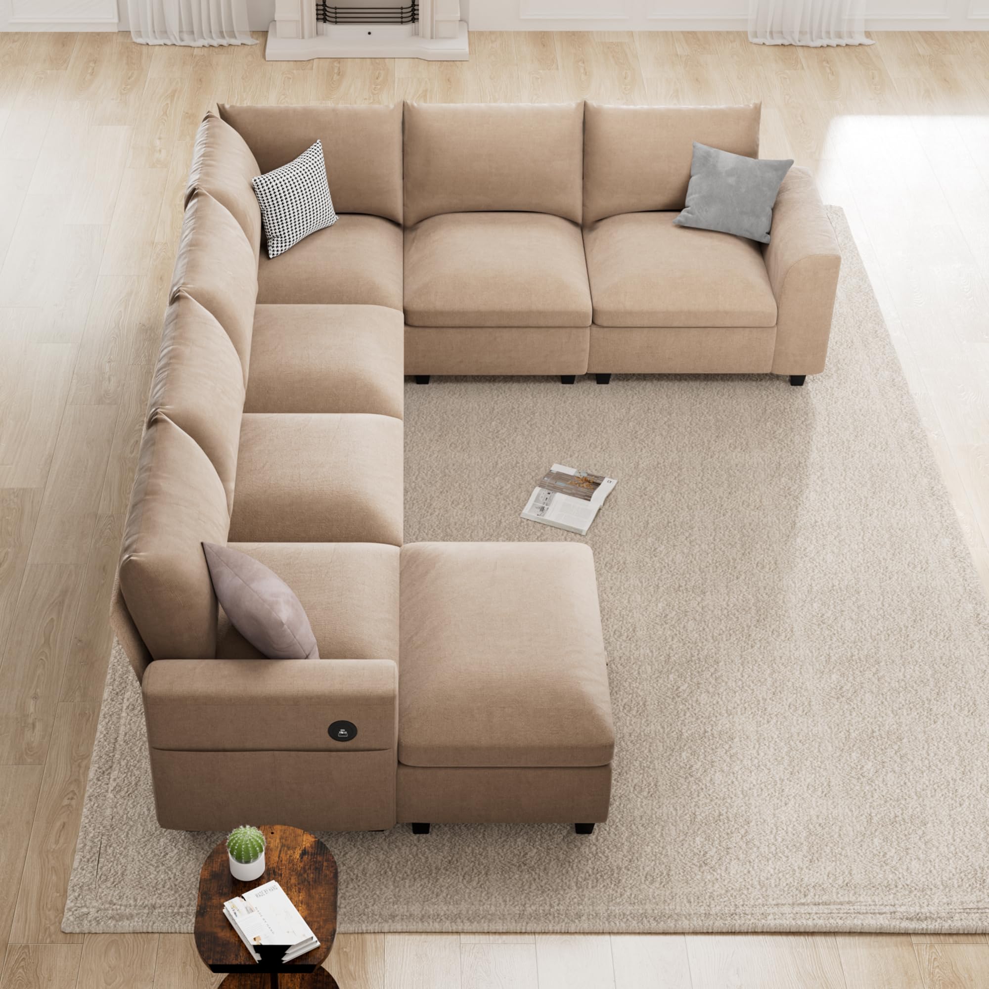 120.1" L Shaped Modular Sectional Sofa, 7 Seater Sectional Sofa with Storage Ottoman, L Shaped Cloud Couch Corner Sofa Oversized Modular Sectional Couch for Living Room (Black)