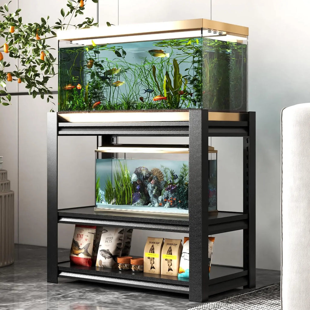 QIHAI 20-30 Gallon Fish Tank Stand - Metal Aquarium Stand, 34 "W x 18 "D x 31" H Adjustable Heavy Duty Reptile Tank Stand, Adjustable 3-Tier Fish Tank Rack Shelf for Home Office, Tank Not Included QIHAI