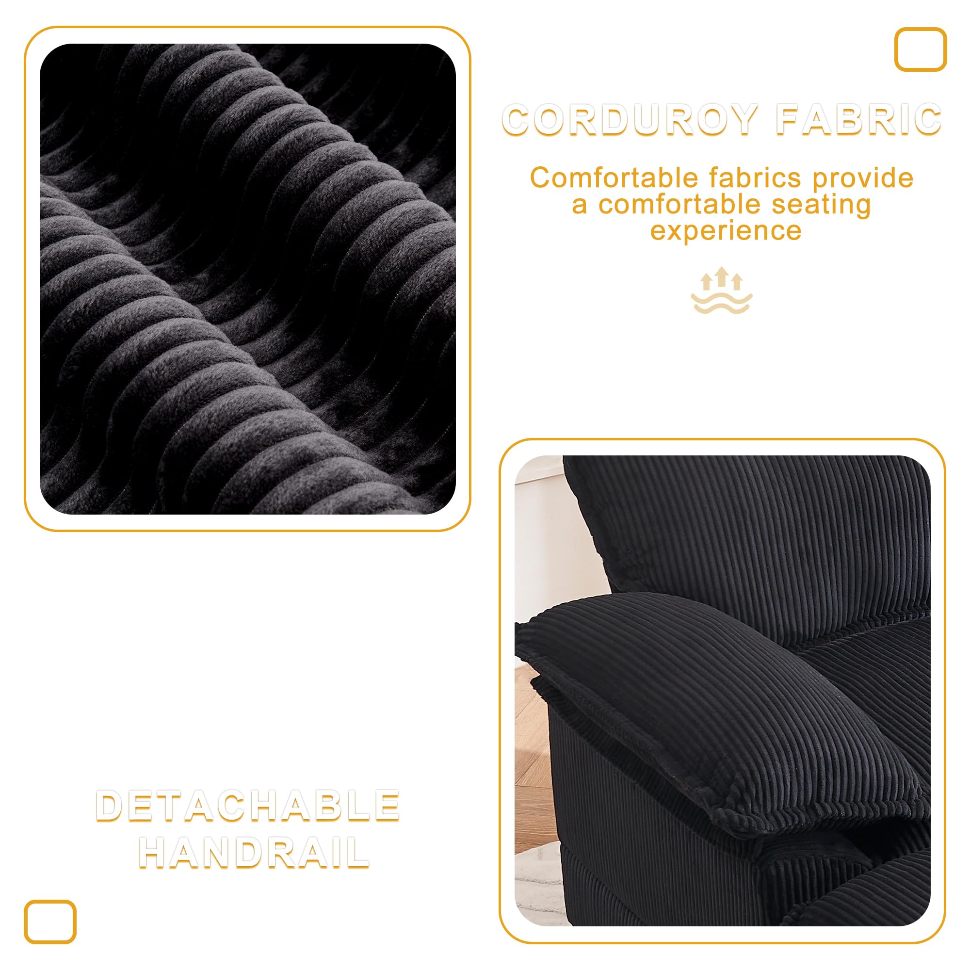 46.9" Extra-Large Reclining Sofa,Cloud Sofa Set, Equipped with 2 Soft Cushions. Single-Person Comfortable Sofa. Suitable for Living Rooms, Apartments and Offices (Black)