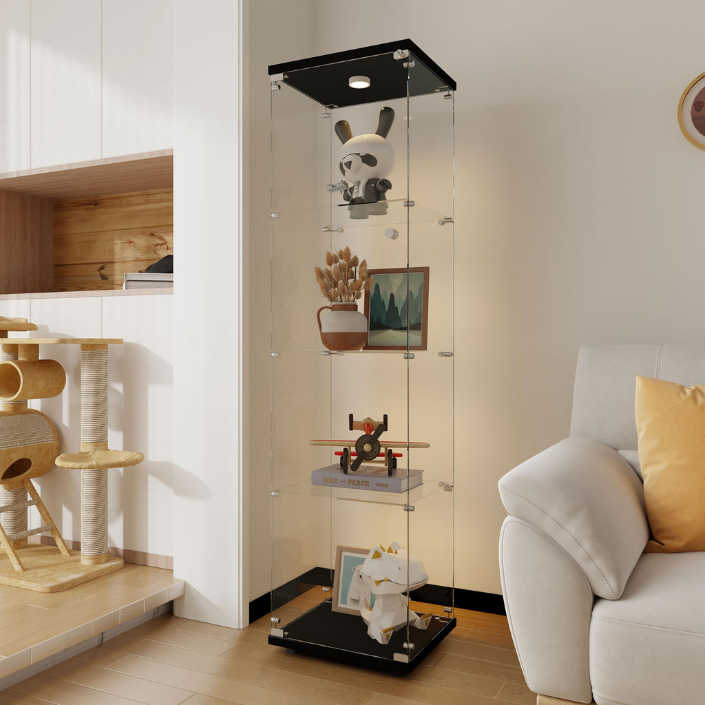Glass Display Case with Lights,Tempered Glass Curio Cabinets with Glass Doors and Lock,Glass Display Cabinet for Bedroom, Living Room,Kitchen (White, 2 Door-5 Tier)