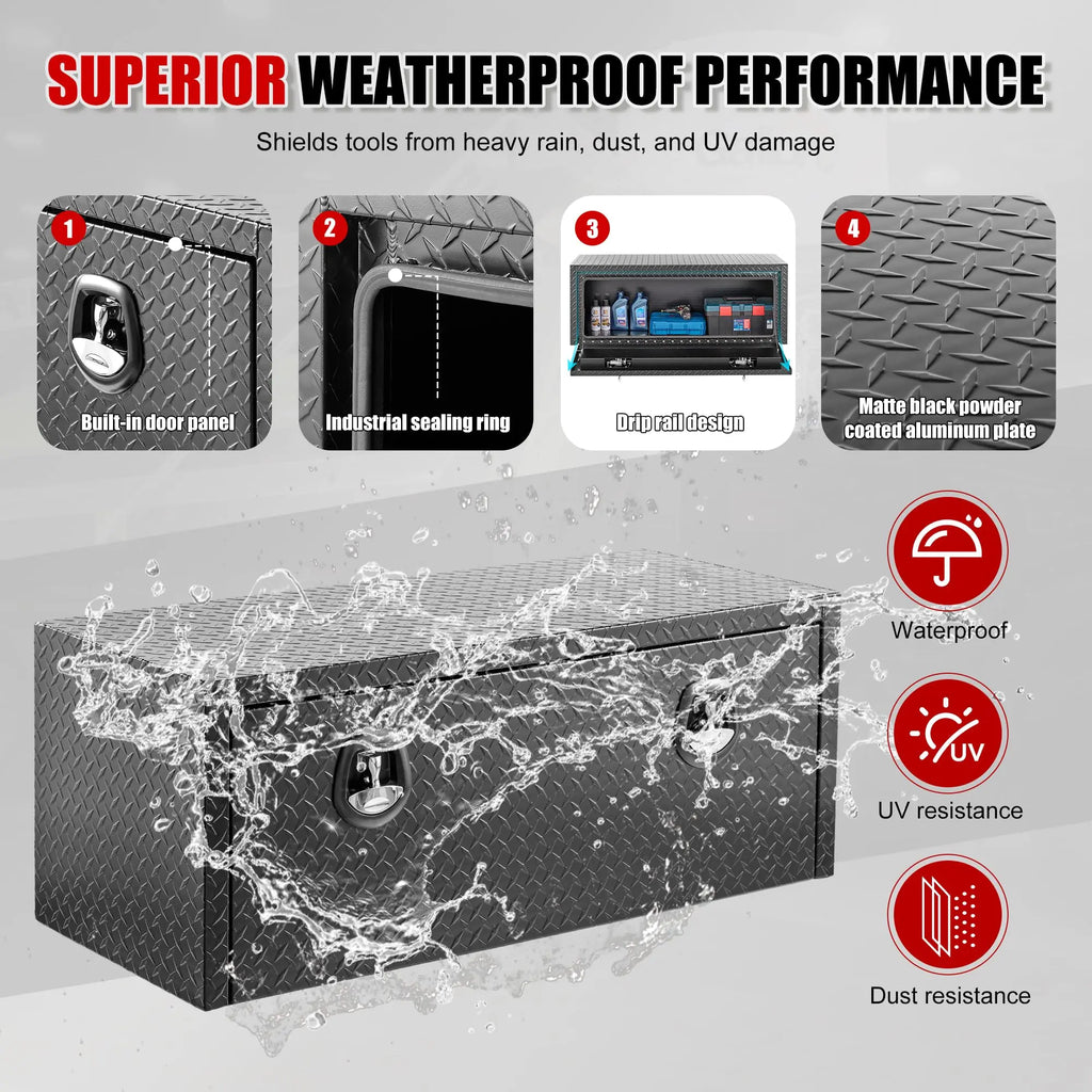 QIHAI Truck Bed Toolboxes,36 inch Aluminum Underbody Truck Tool Box Heavy Duty Underbed Toolbox Tool Storage Organizer Chest Waterproof Diamond Thread Plate Ideal for Pickup Truck ATV RV Trailer QIHAI