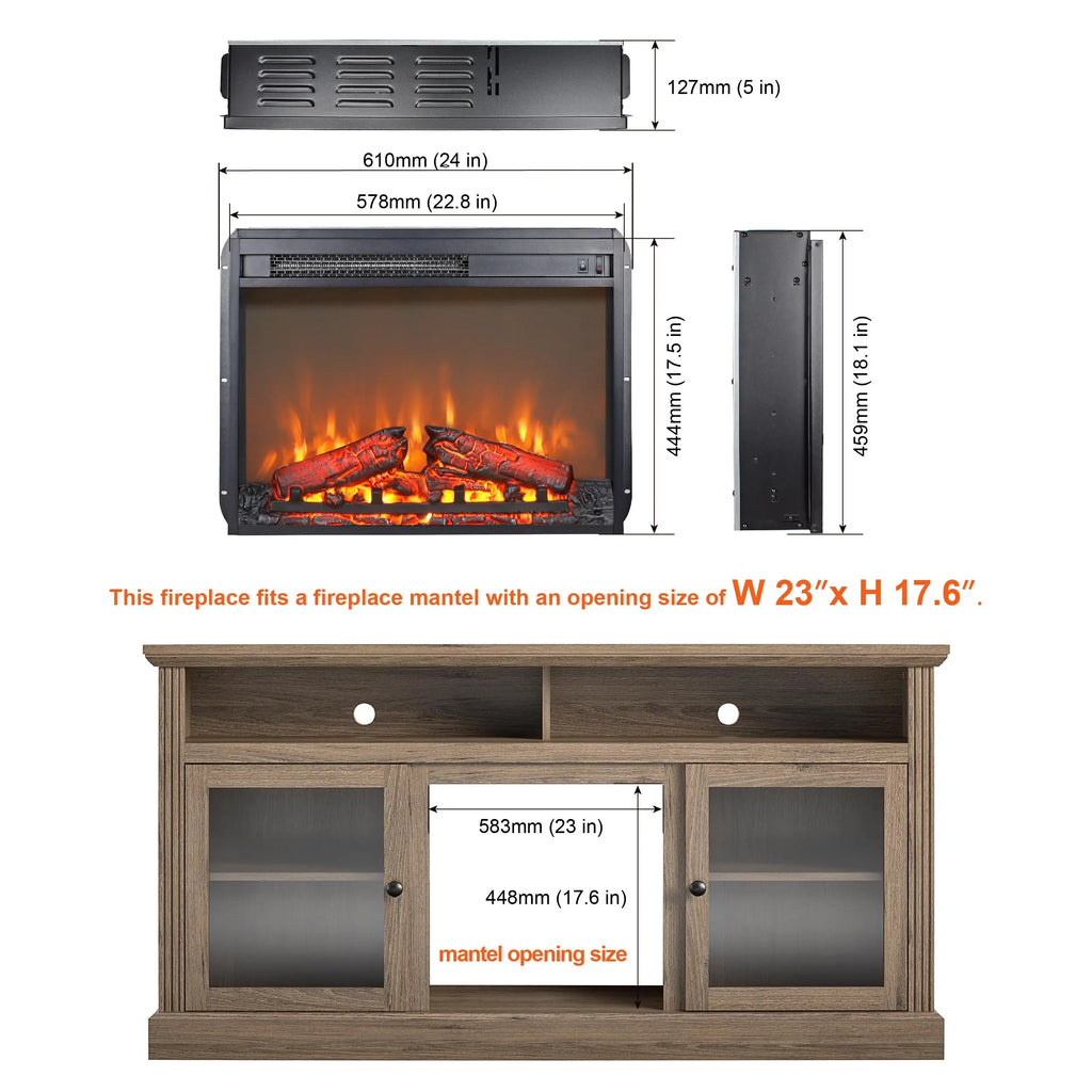 18 inch Electric Fireplace Insert, Ultra Thin Heater with Log Set & Realistic Flame, Overheating Protection (18 INCH) QIHAI