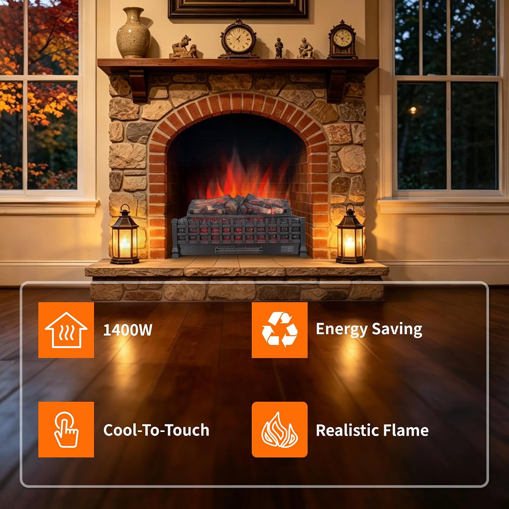 26 Inch Electric Fireplace 3D Log Set Insert Free Standing Heater | Indoor Use, Free Standing, 3D Log Set, Electric Powered, Insert Design