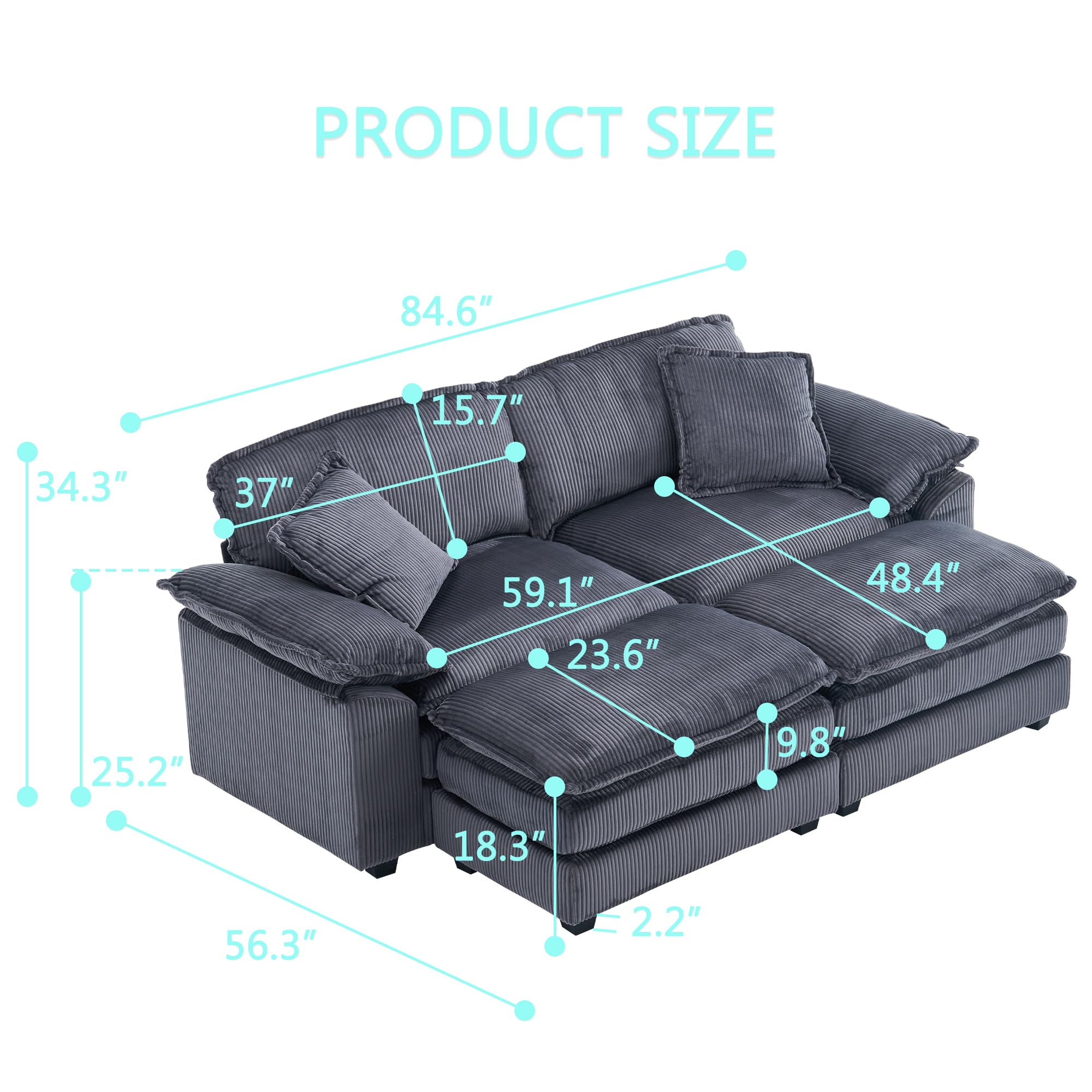 Modular Sectional Sofa,Comfortable Cloud Sofa,Modern Style Sofa,Suitable for Use in The Living Room (Gray)