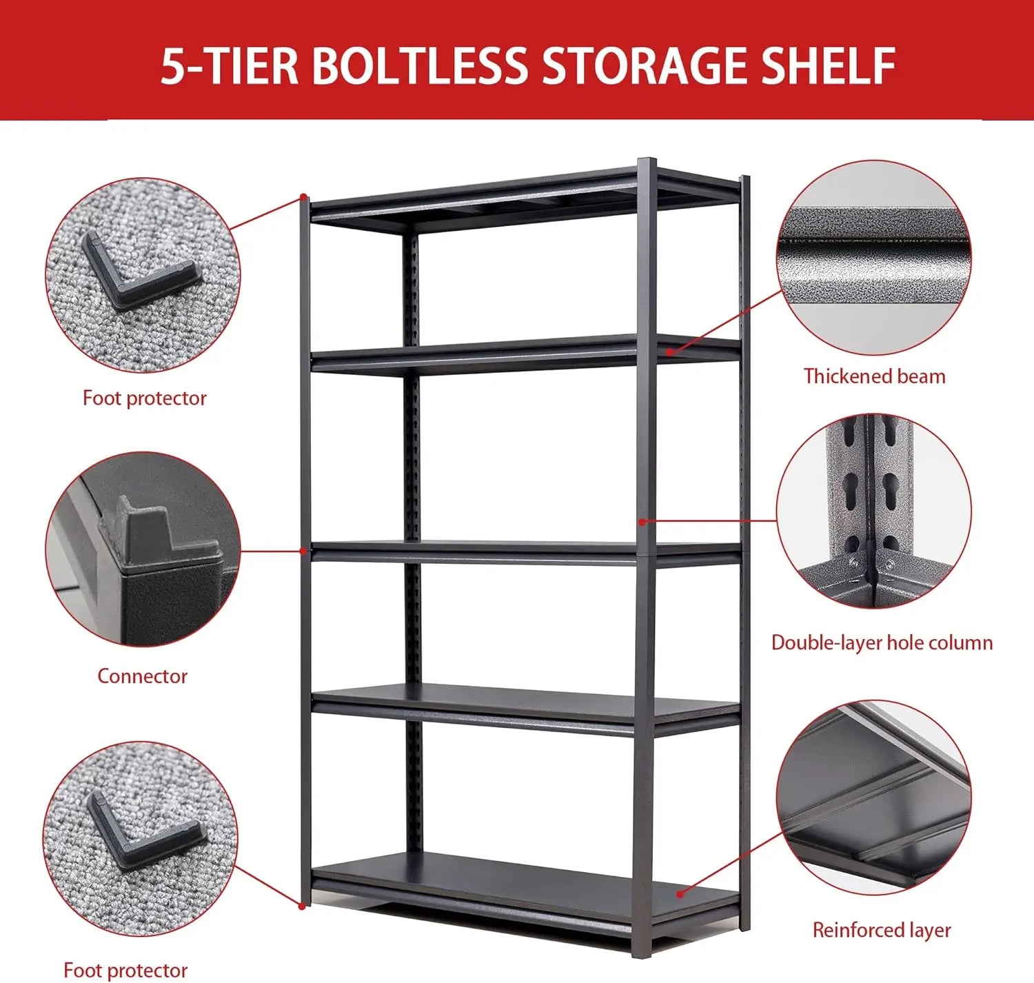 QIHAI 5 Tier Metal Shelves for Storage Garage Shelving 2000LBS Heavy Duty Storage Shelves Adjustable Garage Shelf Industrial Shelving Unit Storage Utility Rack,35.4" W*15.7" D*72" H,Black QIHAI