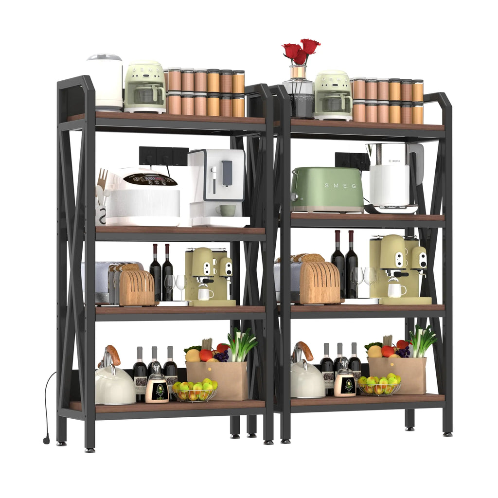 QIHAI 56.30'' Bakers Rack 4-Level Storage Shelves Metal and Wooden Kitchen Shelves, Kitchen Organizers and Storage, for Garage, Pantry, Bathroom, Closet (4-Tier 56.3" H x 33.5" W x 15.8" D) QIHAI