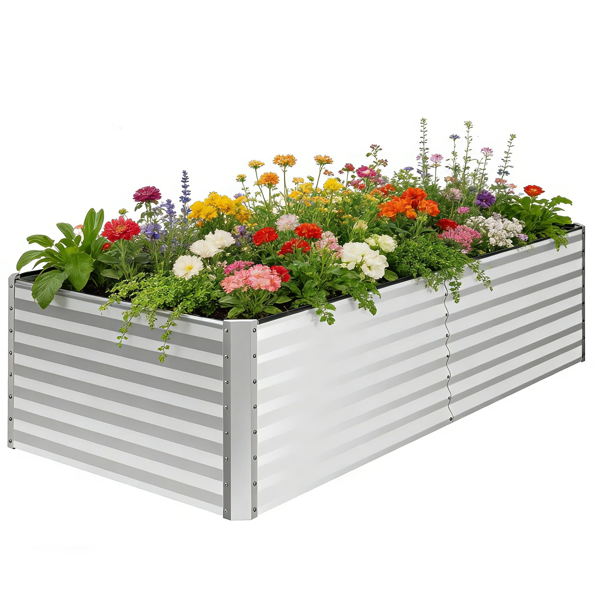 8×4×2 FT Galvanized Planter Box, Raised Garden Bed, Outdoor Above Ground Planter Extra Large Garden Box Kits for Vegetables, Flowers, Herbs (White)