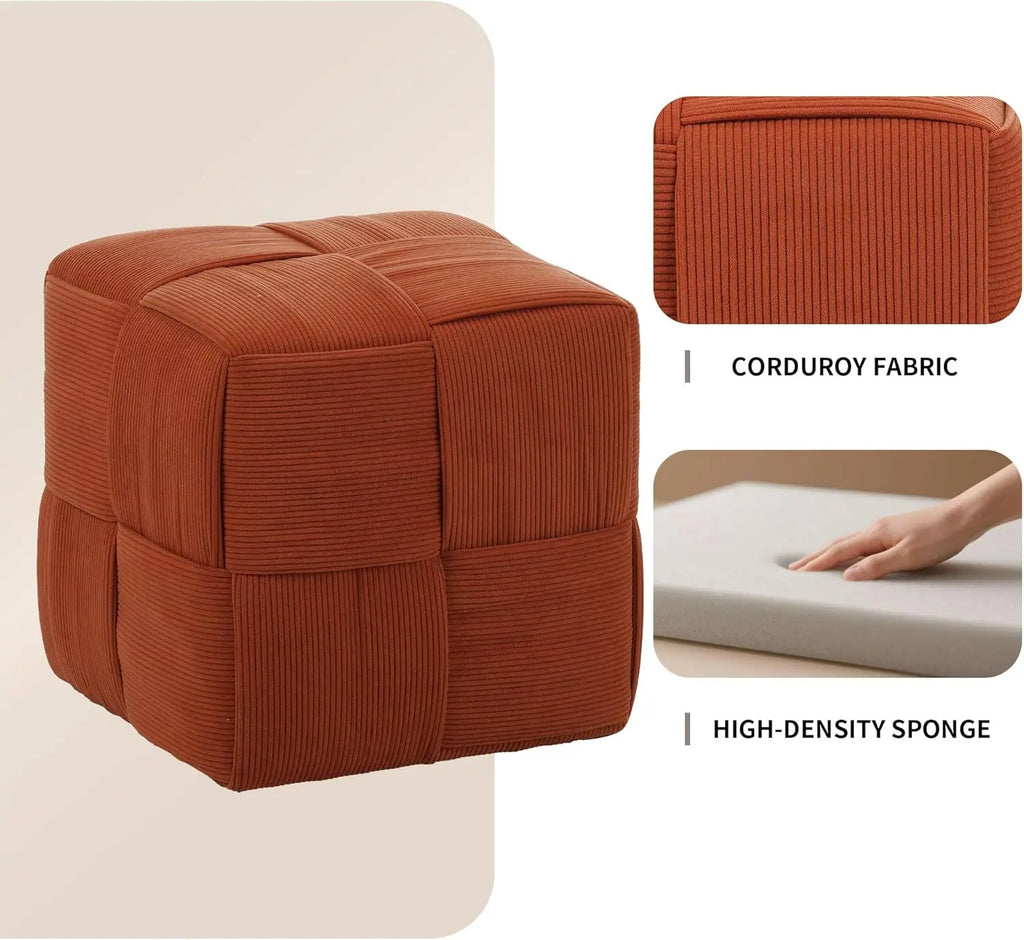 QIHAI Ottoman Foot Rest Soft and Comfortable Ottoman,Square Corduroy Woven Design Sofa Stool (Brown) QIHAI