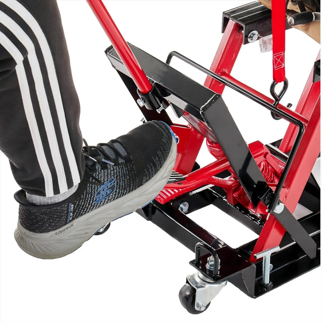 1500LBS Hydraulic Motorcycle Lift Jack, 1500 LBS Capacity Steel ATV Lift with Wheels and Handle, Portable Foot-Operated QIHAI