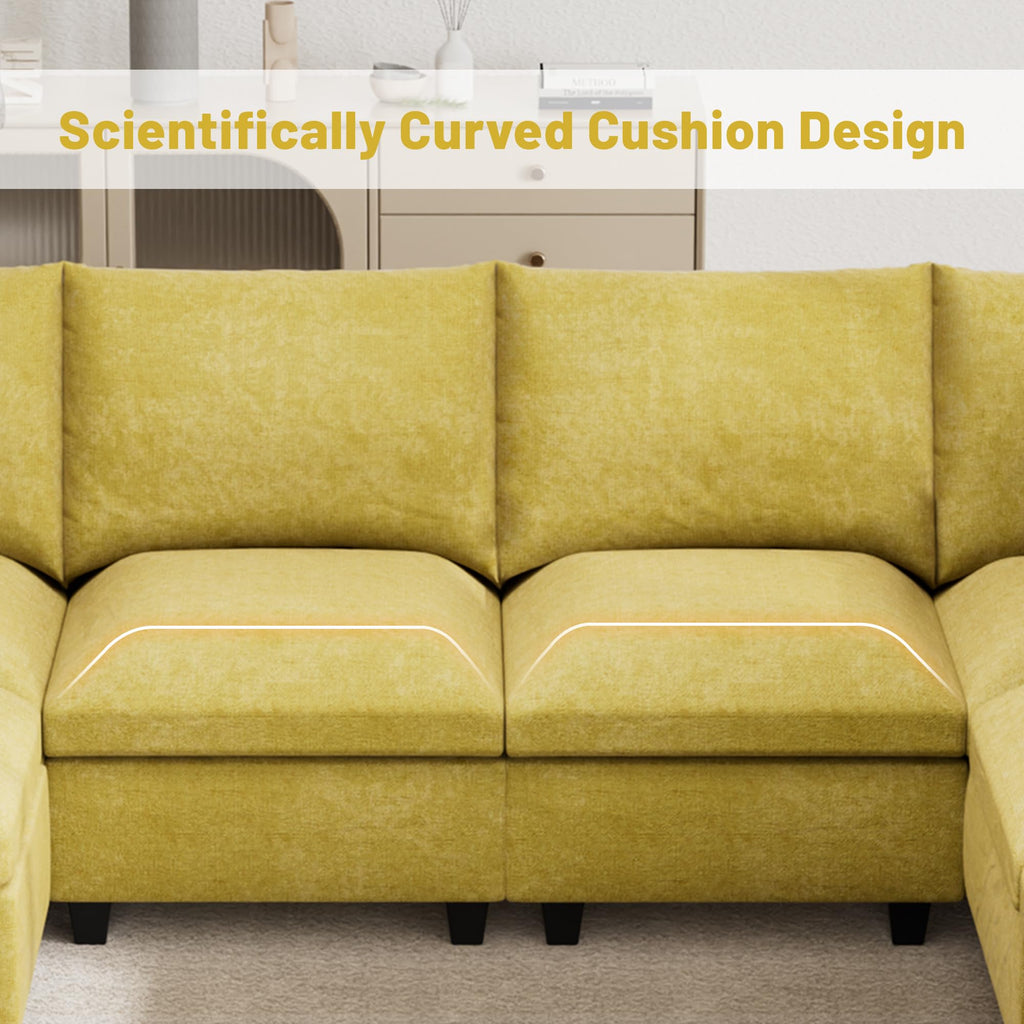 120.1" L Shaped Modular Sectional Sofa, 7 Seater Sectional Sofa with Storage Ottoman, L Shaped Cloud Couch Corner Sofa Oversized Modular Sectional Couch for Living Room (Black)