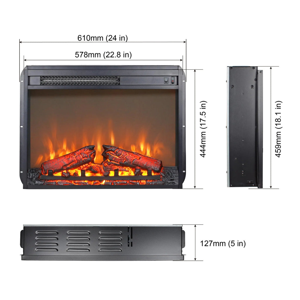18 inch Electric Fireplace Insert, Ultra Thin Heater with Log Set & Realistic Flame, Overheating Protection (18 INCH) QIHAI