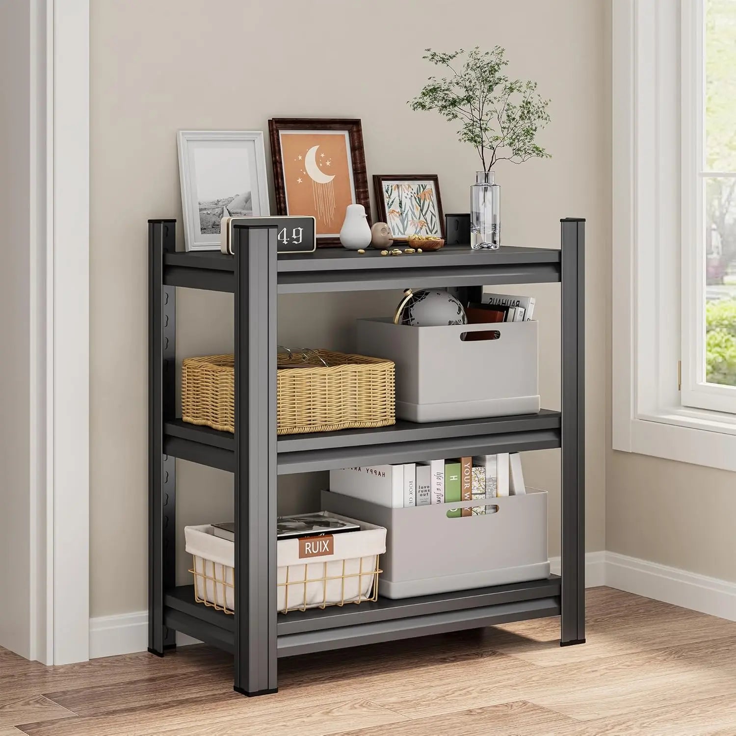 QIHAI 5 Tier Metal Shelves for Storage Garage Shelving 2000LBS Heavy Duty Storage Shelves Adjustable Garage Shelf Industrial Shelving Unit Storage Utility Rack,35.4" W*15.7" D*72" H,Black QIHAI