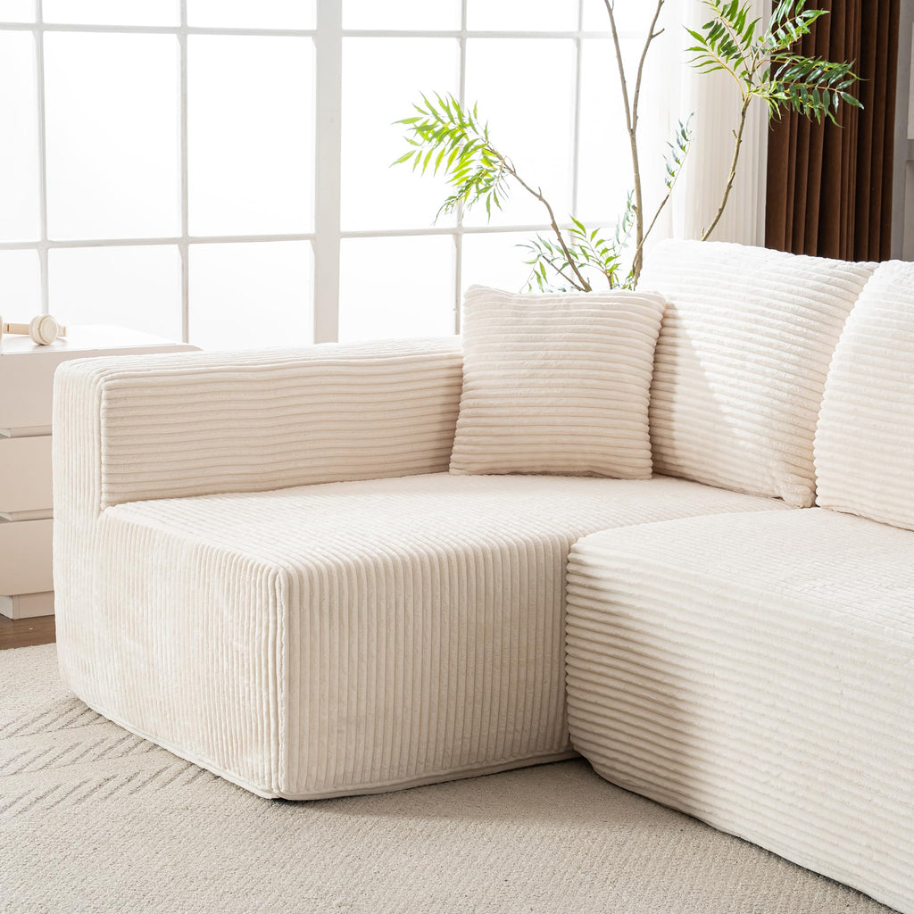 Living Room Wide Armchair Sofa, Modern Modular Recliner Sofa, L-Shaped Cloud Sofa, No Assembly Required, Corduroy Fabric, Soft and Comfortable (Foam + Gray + Corduroy + 3 Seat)