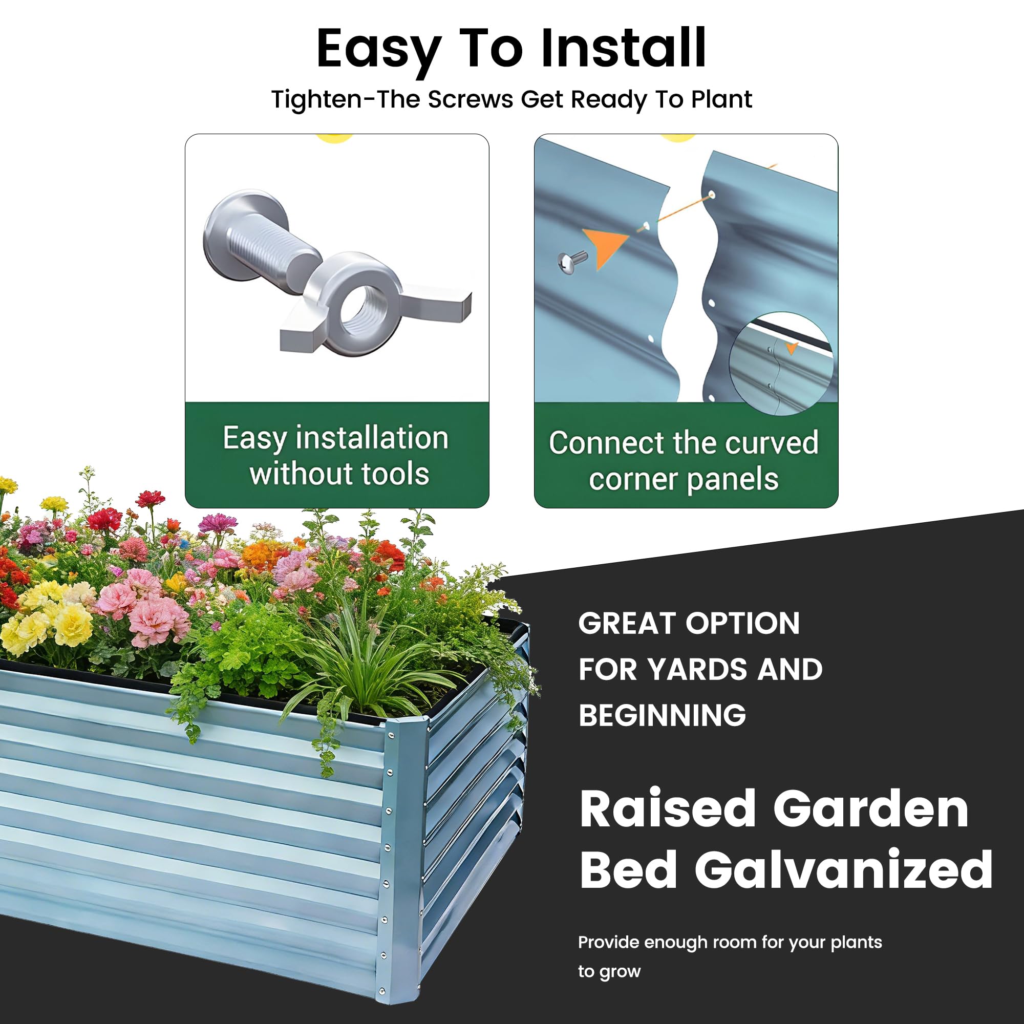 8×4×2 FT Galvanized Planter Box, Raised Garden Bed, Outdoor Above Ground Planter Extra Large Garden Box Kits for Vegetables, Flowers, Herbs (White)