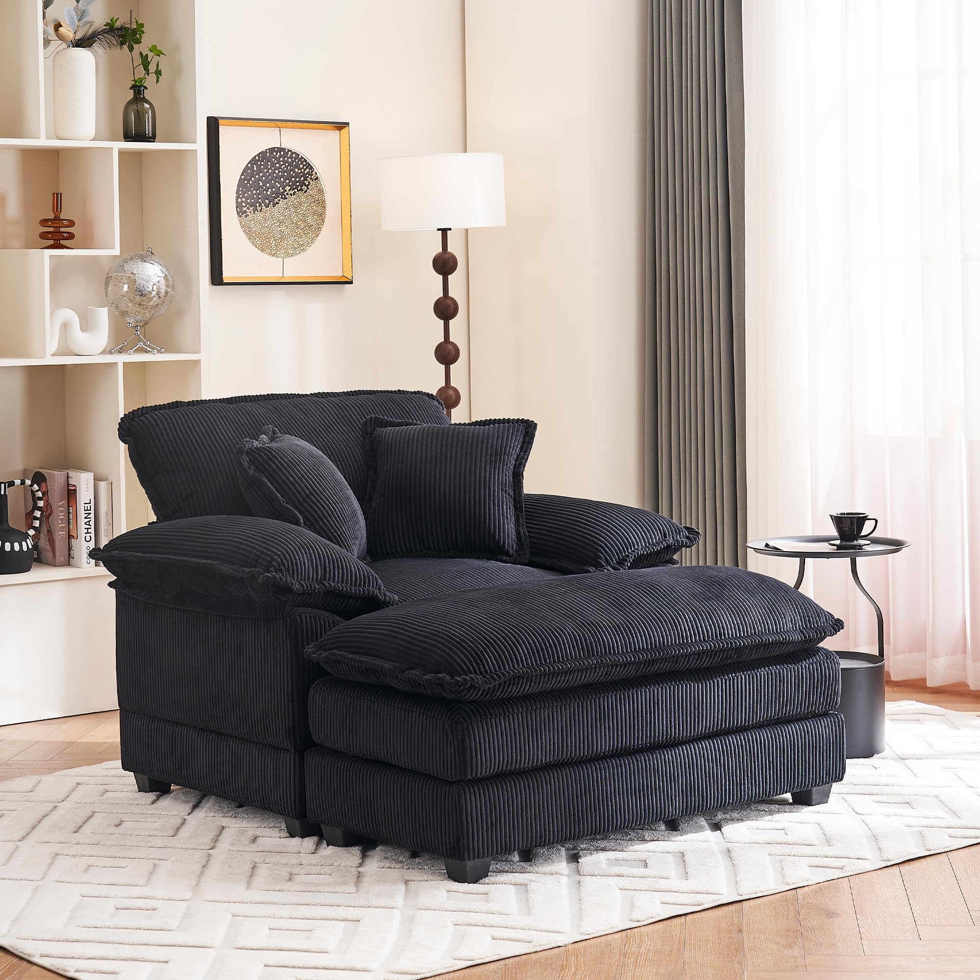 46.9" Extra-Large Reclining Sofa,Cloud Sofa Set, Equipped with 2 Soft Cushions. Single-Person Comfortable Sofa. Suitable for Living Rooms, Apartments and Offices (Black)