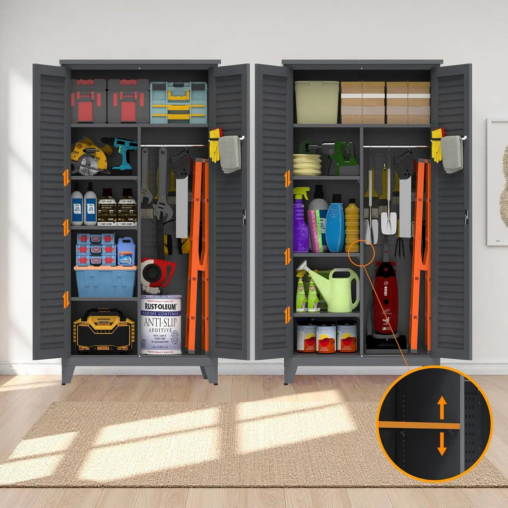 QIHAI Tool Chests & Cabinets,47'' Tall Metal Tool Storage Cabinet, with Ample Storage Space for Garage,Warehouse,Garden,Office, Living Room,Bathroom,Utility Room (47'' Tall + Slate + Steel) QIHAI