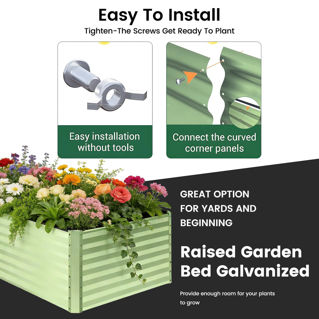 8×4×2 FT Galvanized Planter Box, Raised Garden Bed, Outdoor Above Ground Planter Extra Large Garden Box Kits for Vegetables, Flowers, Herbs (White)