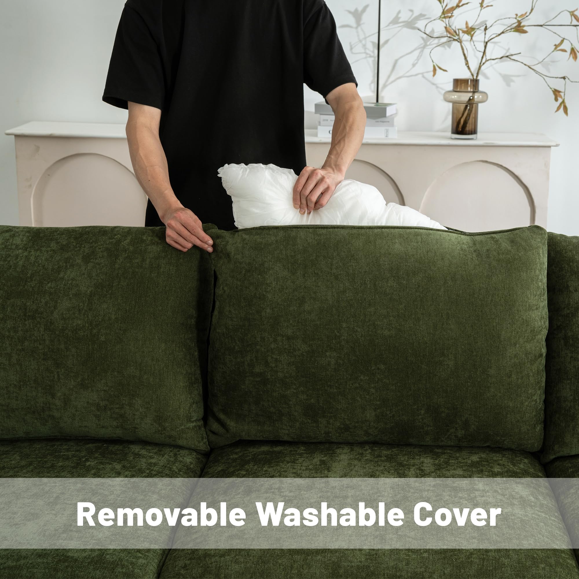 120.1" L Shaped Modular Sectional Sofa, 7 Seater Sectional Sofa with Storage Ottoman, L Shaped Cloud Couch Corner Sofa Oversized Modular Sectional Couch for Living Room (Black)