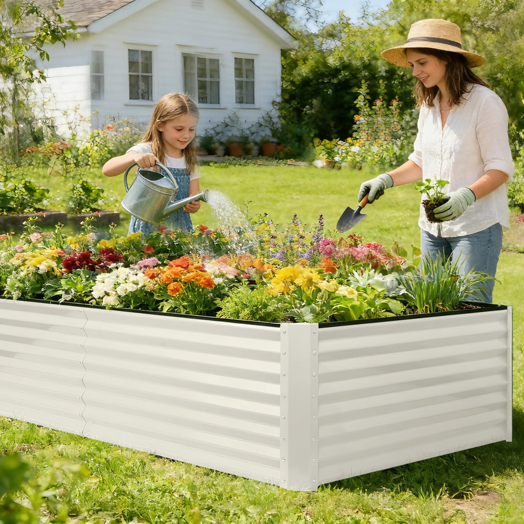 8×4×2 FT Galvanized Planter Box, Raised Garden Bed, Outdoor Above Ground Planter Extra Large Garden Box Kits for Vegetables, Flowers, Herbs (White)