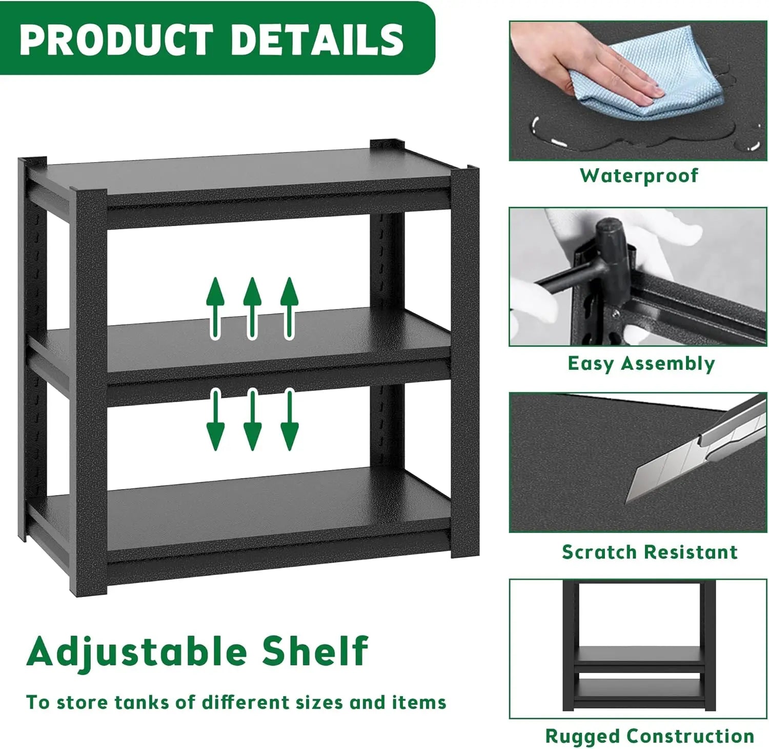 QIHAI 20-30 Gallon Fish Tank Stand - Metal Aquarium Stand, 34 "W x 18 "D x 31" H Adjustable Heavy Duty Reptile Tank Stand, Adjustable 3-Tier Fish Tank Rack Shelf for Home Office, Tank Not Included QIHAI