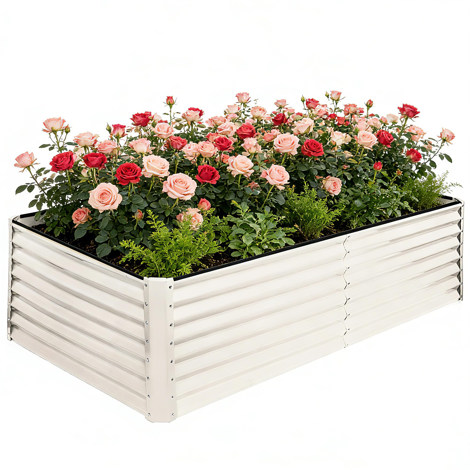 8×4×2 FT Galvanized Planter Box, Raised Garden Bed, Outdoor Above Ground Planter Extra Large Garden Box Kits for Vegetables, Flowers, Herbs (White)