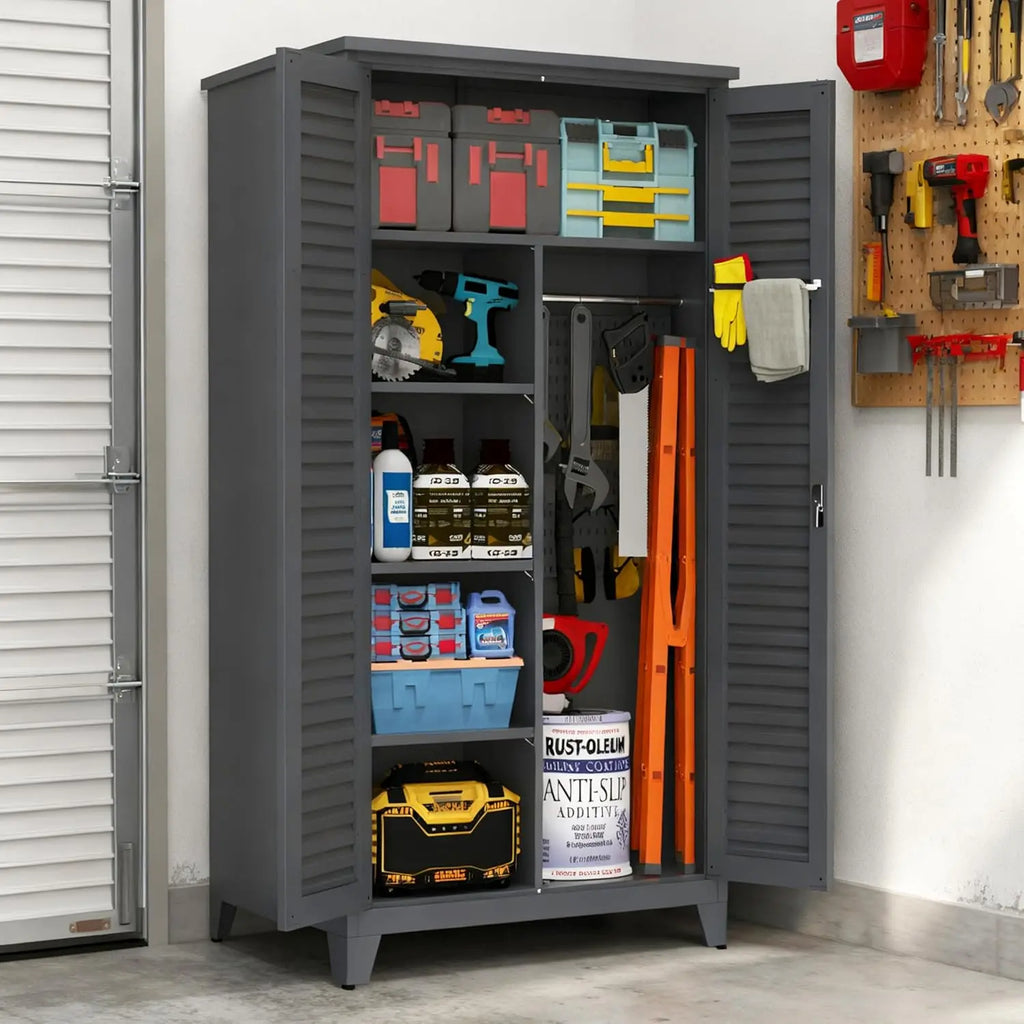 QIHAI Tool Chests & Cabinets,47'' Tall Metal Tool Storage Cabinet, with Ample Storage Space for Garage,Warehouse,Garden,Office, Living Room,Bathroom,Utility Room (47'' Tall + Slate + Steel) QIHAI