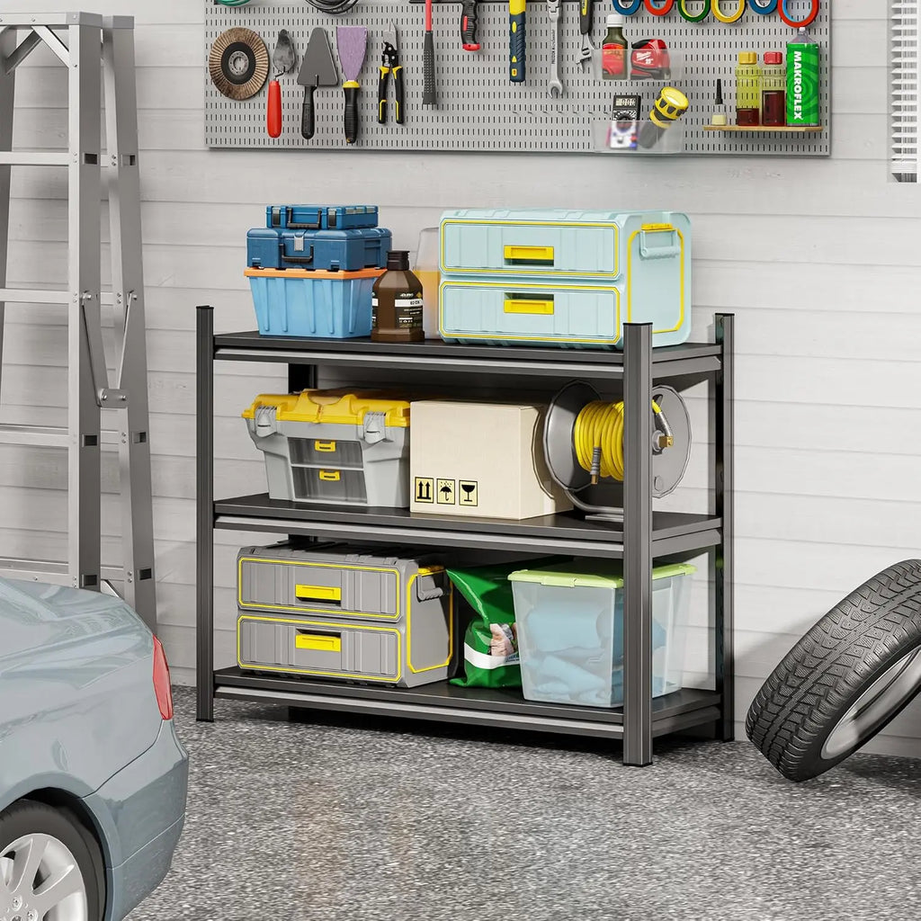 3-Layer Storage Rack, Metal Storage Rack, Adjustable Height Partition, Suitable For Living Room, Kitchen, Supermarket, Garage. Black, Requires Assembly, 31.5" H* 39.37" L * 13.77" D QIHAI