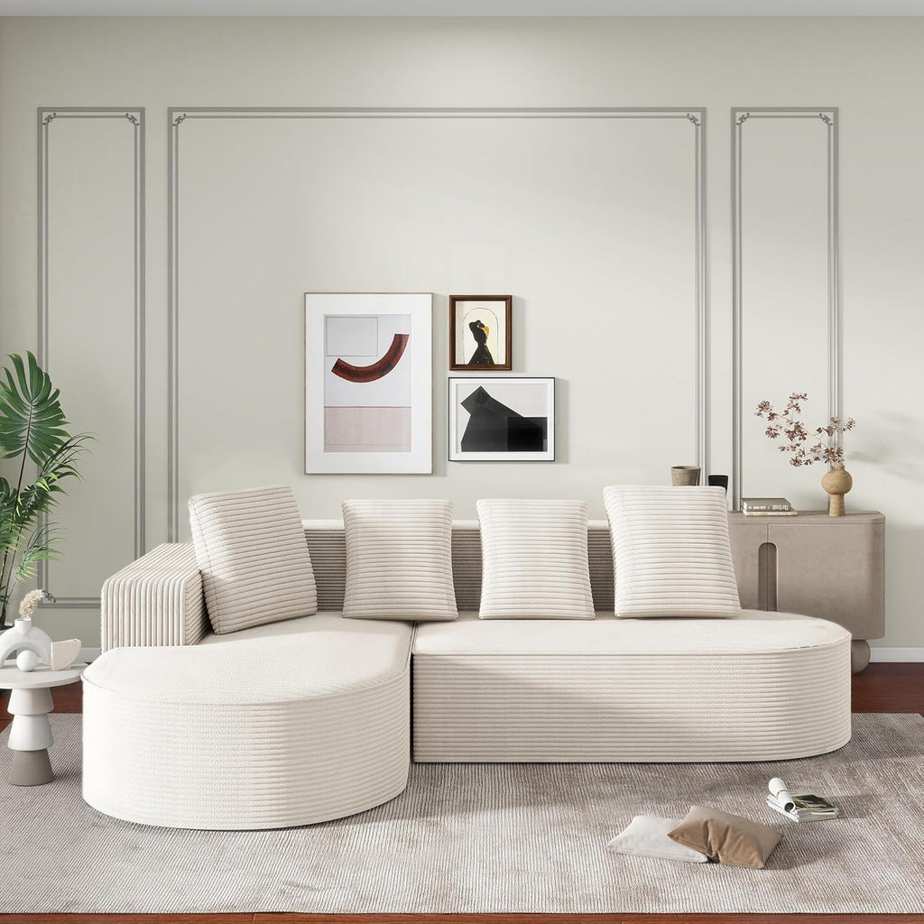 104" Corduroy Sectional Couch, Boneless L Shaped Couch with Deep Seat, Cloud Foam Sofa with Chaise, Sectional Sofa No Assembly Needed for Living Room (Foam + Black + Corduroy + 3 Seat)