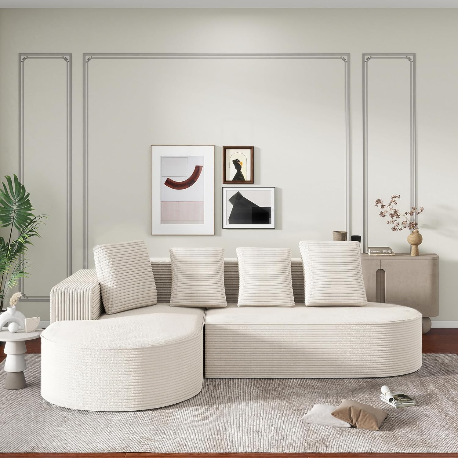 104" Corduroy Sectional Couch, Boneless L Shaped Couch with Deep Seat, Cloud Foam Sofa with Chaise, Sectional Sofa No Assembly Needed for Living Room (Foam + Black + Corduroy + 3 Seat)