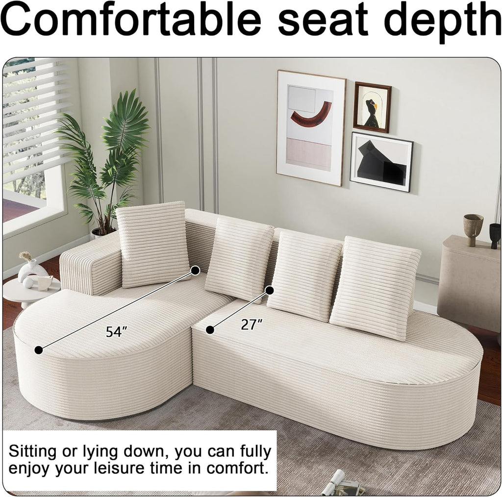 104" Corduroy Sectional Couch, Boneless L Shaped Couch with Deep Seat, Cloud Foam Sofa with Chaise, Sectional Sofa No Assembly Needed for Living Room (Foam + Black + Corduroy + 3 Seat)