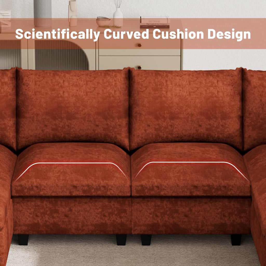 120.1" L Shaped Modular Sectional Sofa, 7 Seater Sectional Sofa with Storage Ottoman, L Shaped Cloud Couch Corner Sofa Oversized Modular Sectional Couch for Living Room (Black)