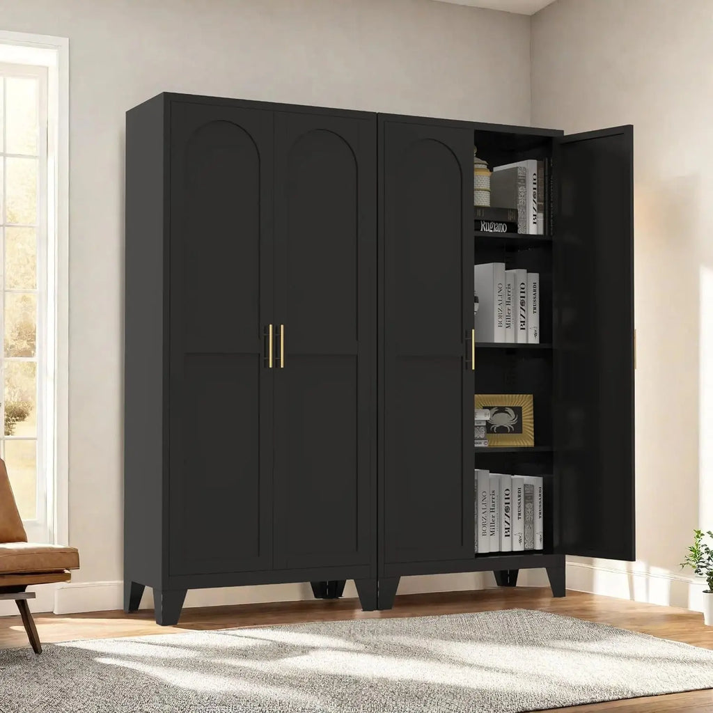 QIHAI 71'' 2 Shapely Doors Cabinet, Metal Storage Cabinet with Doors and Adjustable Shelves, for Kitchen, Dining Room, Living Room,White QIHAI