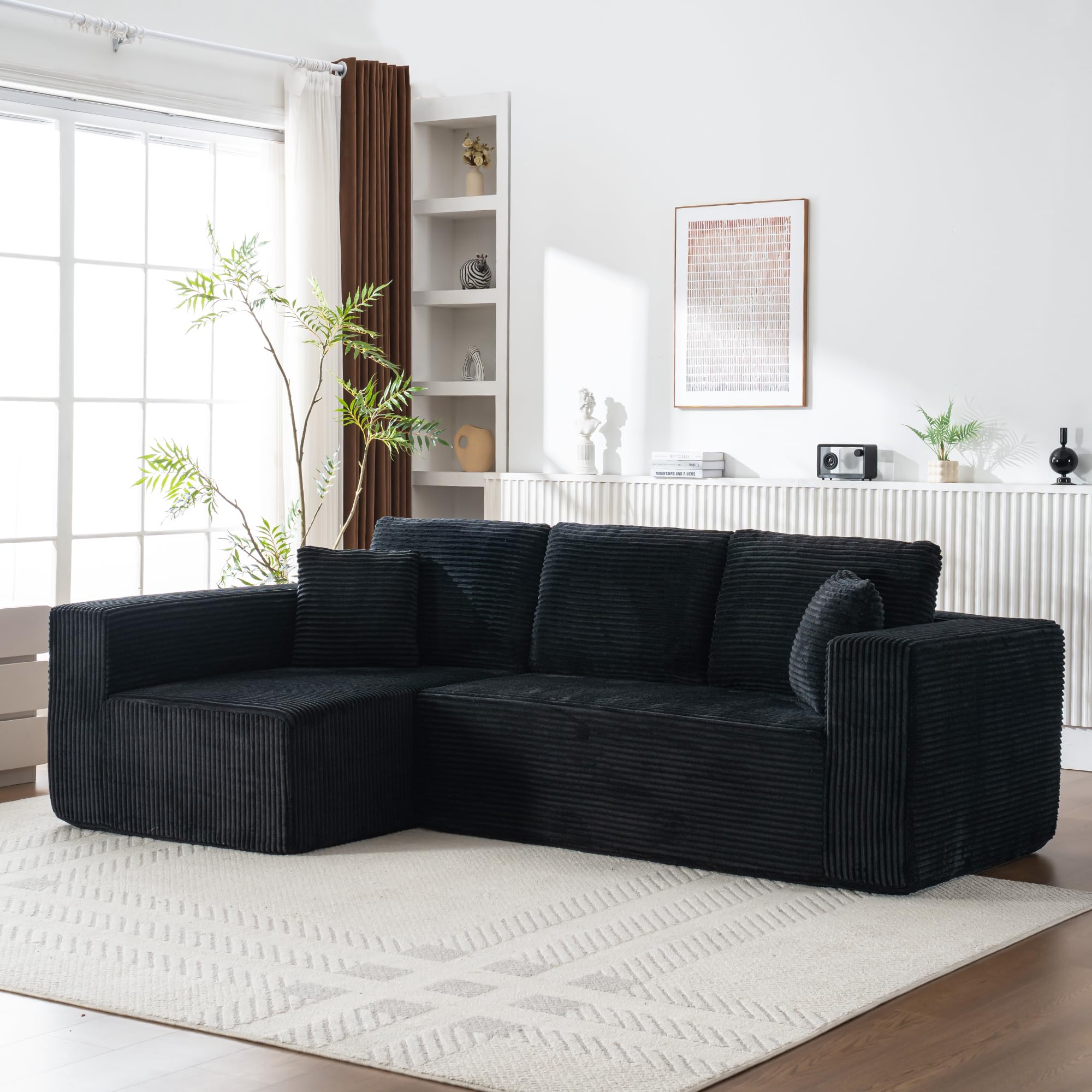 Living Room Wide Armchair Sofa, Modern Modular Recliner Sofa, L-Shaped Cloud Sofa, No Assembly Required, Corduroy Fabric, Soft and Comfortable (Foam + Gray + Corduroy + 3 Seat)